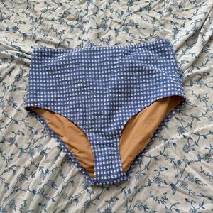 J. Crew Seersucker high-waisted bikini bottom-Blue and white